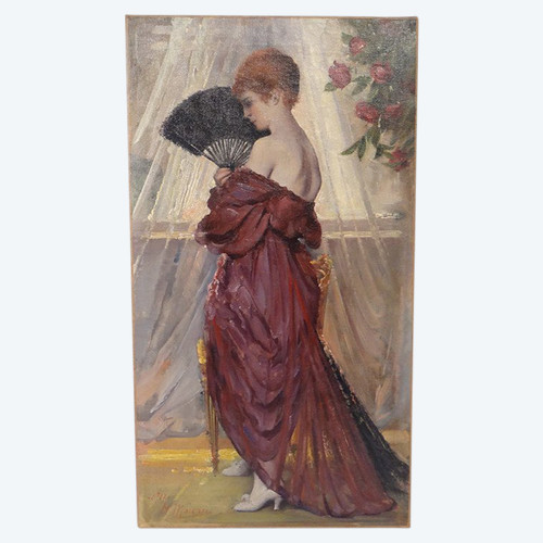 HST Painting Portrait of an Elegant Woman with a Fan Henri Moreau 1917