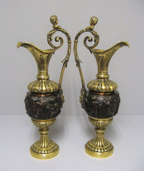 Pair of 19th Century Bronze Ewers.