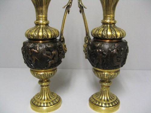 Pair of 19th Century Bronze Ewers.