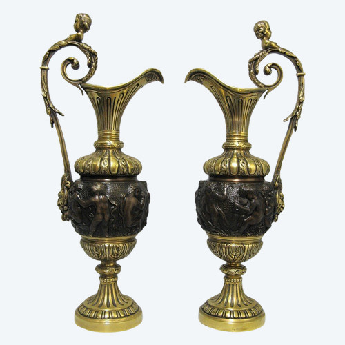 Pair of 19th Century Bronze Ewers.