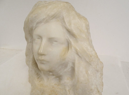 Sculpture Tête Jeune Femme Marbre Carrare G. Verona Art Nouveau XIXè Siècle