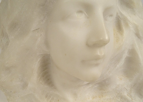 Sculpture Tête Jeune Femme Marbre Carrare G. Verona Art Nouveau XIXè Siècle