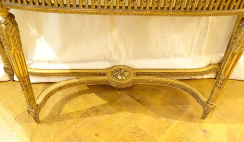 Louis XVI Console Half-moon Carved Wood Golden Marble Napoleon III 19th