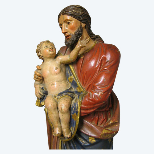 Sculpture Saint Joseph Avec l'Enfant Jésus.