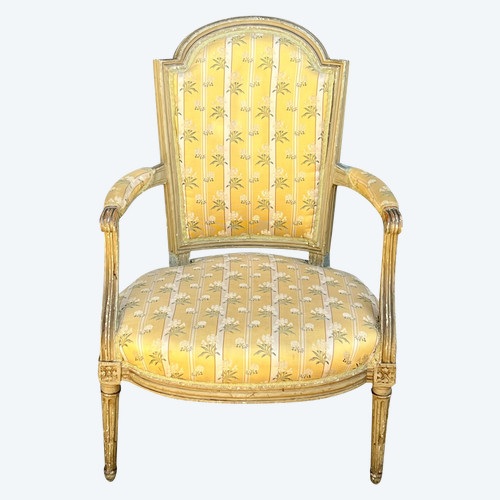 LOUIS XVI CABRIOLET ARMCHAIR FROM THE 18TH PERIOD IN LACQUERED WOOD WITH BEAUTIFUL TAPESTRY