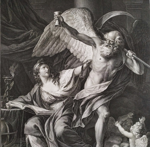 Allegorical Etching 18th C Engraving By Avril Old Print