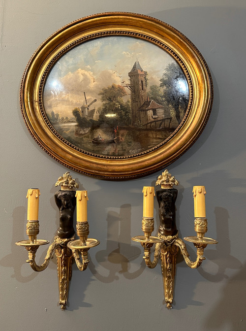 Pair of Bronze Sconces from the Early 19th Century Circa 1810 - 1820