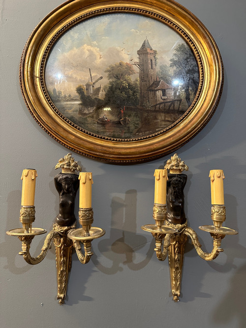 Pair of Bronze Sconces from the Early 19th Century Circa 1810 - 1820