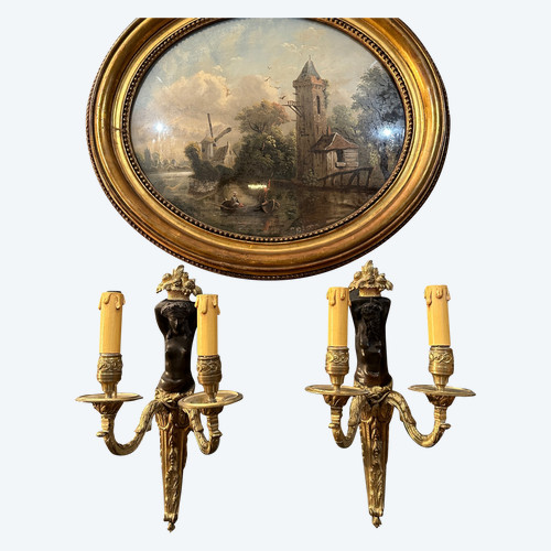 Pair of Bronze Sconces from the Early 19th Century Circa 1810 - 1820