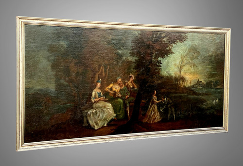 PAINTING / OIL ON CANVAS / 19th CENTURY FRENCH SCHOOL “PASTORAL SCENE” FRAMED