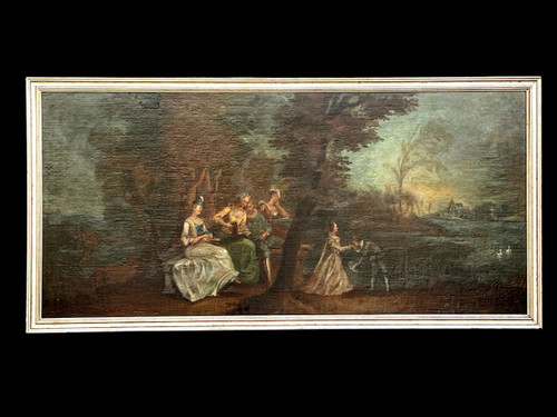 PAINTING / OIL ON CANVAS / 19th CENTURY FRENCH SCHOOL “PASTORAL SCENE” FRAMED