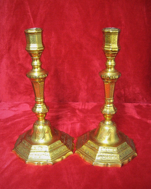 Pair Of 18th Century Regency Gilt Bronze Candlesticks.