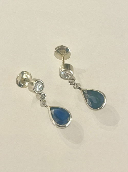 Drop Earrings In Gold, Diamonds And Sapphires.