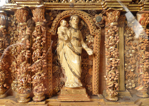 Tableau Reliquaire Paperolle Retable Baroque Vierge Saints Martyrs XVIIème