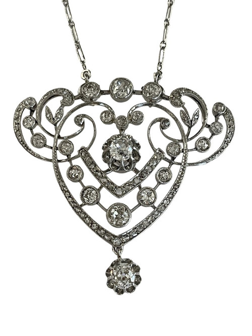 Pendentif Guirlande " belle époque "en platine et diamants