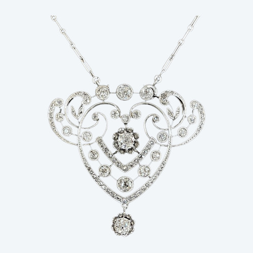 Pendentif Guirlande " belle époque "en platine et diamants