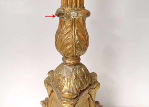 Large Candle Holder Golden Stuccoed Wood Cherub Heads Acanthus XVIIIth