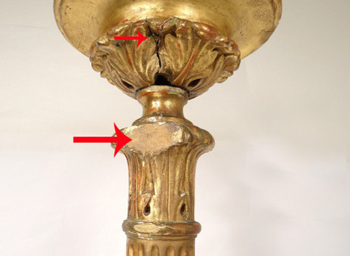 Large Candle Holder Golden Stuccoed Wood Cherub Heads Acanthus XVIIIth