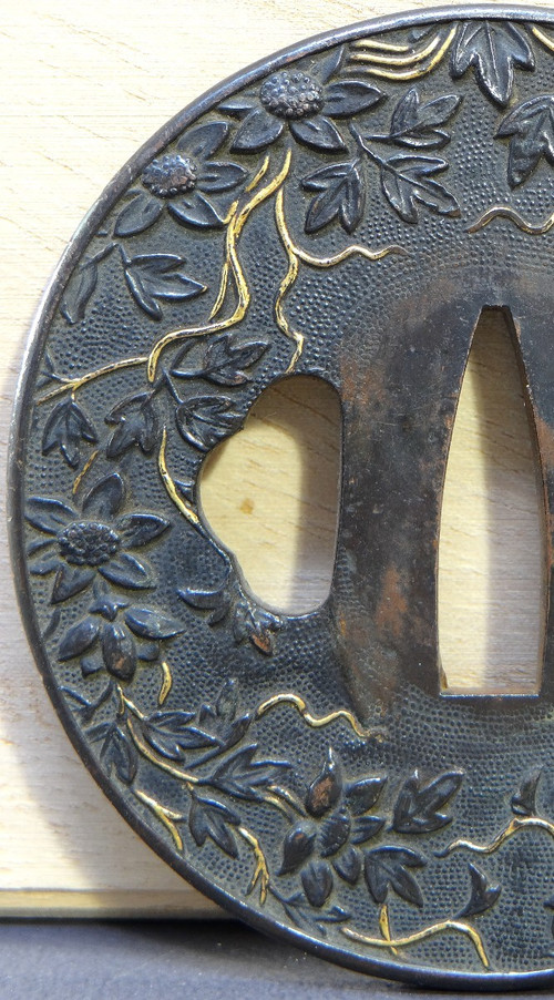 Japan, End Of The Edo Period (1603-1868), Samurai Saber Guard "Tsuba" In Shakudo.