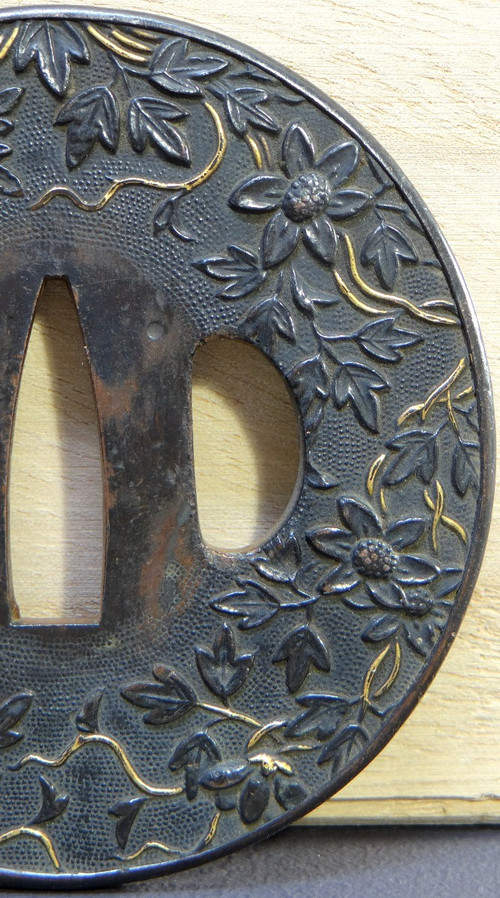 Japan, End Of The Edo Period (1603-1868), Samurai Saber Guard "Tsuba" In Shakudo.