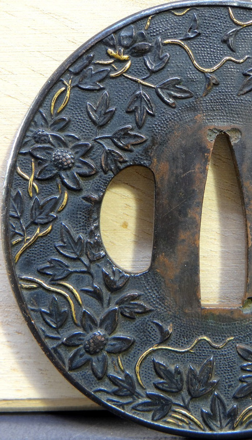 Japan, End Of The Edo Period (1603-1868), Samurai Saber Guard "Tsuba" In Shakudo.