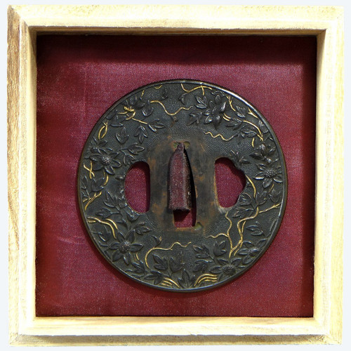 Japan, End Of The Edo Period (1603-1868), Samurai Saber Guard "Tsuba" In Shakudo.