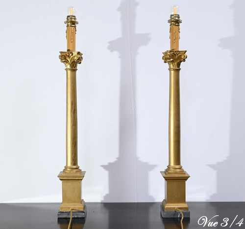 Pair of Golden Wood Candlesticks, Empire style – Late 19th century