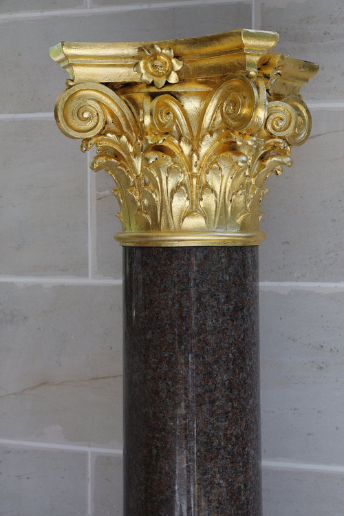 Large Red Granite and Gilt Bronze Column in Neoclassical style