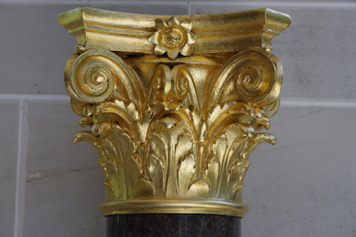 Large Red Granite and Gilt Bronze Column in Neoclassical style