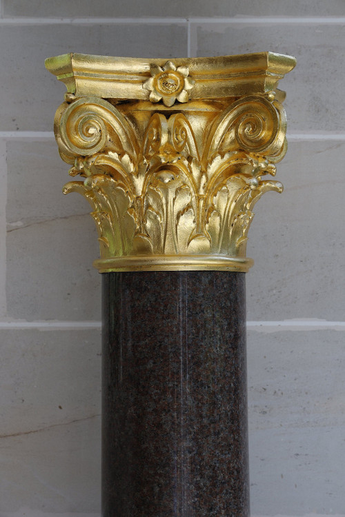 Large Red Granite and Gilt Bronze Column in Neoclassical style