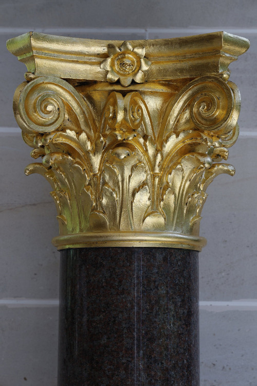 Large Red Granite and Gilt Bronze Column in Neoclassical style