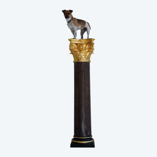 Large Red Granite and Gilt Bronze Column in Neoclassical style