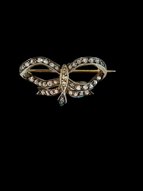 Gold, Silver And Diamonds Bow Brooch