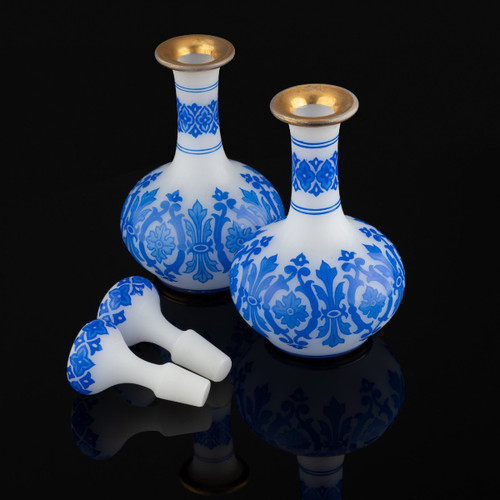 Pair Of Baccarat Opaline Bottles Decor By Kessler