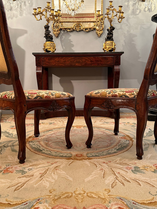 Pair Of Walnut Frame Chairs From Regency Period Circa 1720