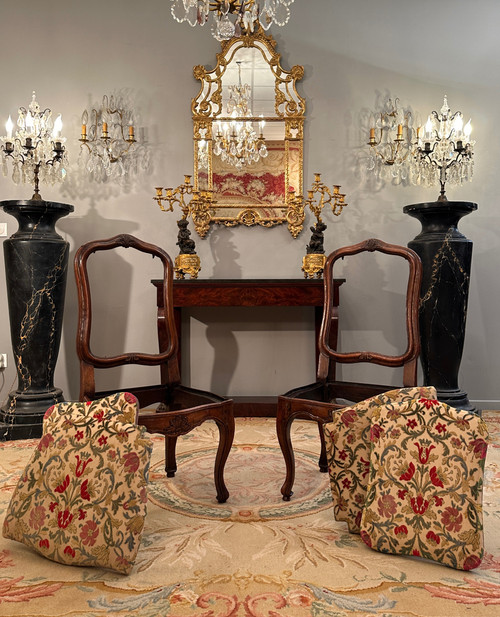 Pair Of Walnut Frame Chairs From Regency Period Circa 1720