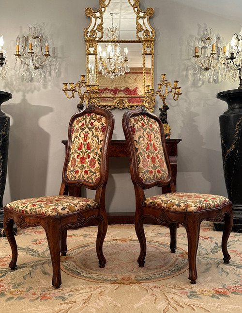 Pair Of Walnut Frame Chairs From Regency Period Circa 1720