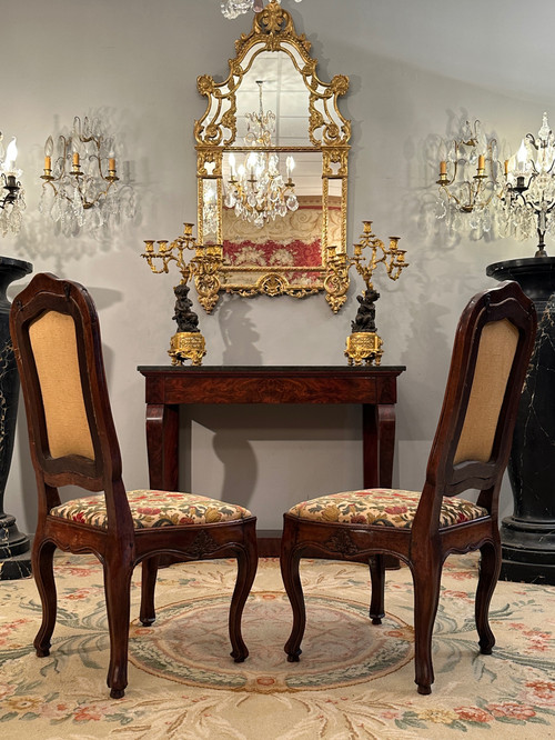 Pair Of Walnut Frame Chairs From Regency Period Circa 1720