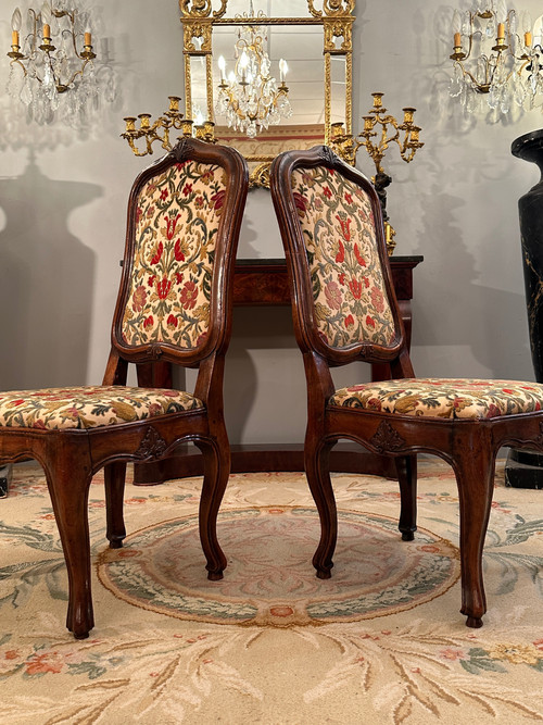 Pair Of Walnut Frame Chairs From Regency Period Circa 1720