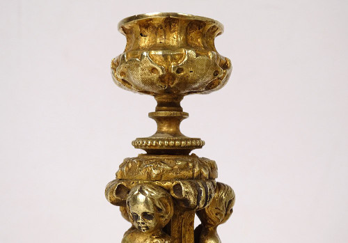 Paar kleine vergoldete Bronze-Kerzenständer, Cherubs, Lieben Napoleon III., 19. Jahrhundert