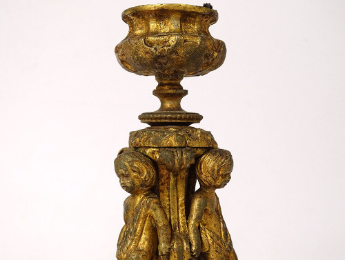 Paar kleine vergoldete Bronze-Kerzenständer, Cherubs, Lieben Napoleon III., 19. Jahrhundert