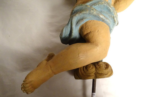 Statua Scultura In Legno Policromo Cherubino Angelo Cherubino XVII Secolo