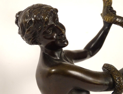 Scultura in bronzo Nudo di donna Eva Serpente Giardino Eden Van Den Bossche XIX secolo