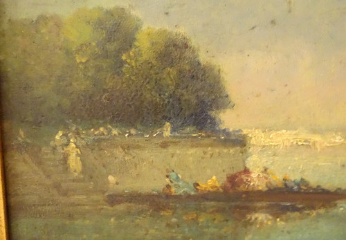 HSP Tableau Paysage Venise Jardin Français Gondole Personnages Italie XIXè