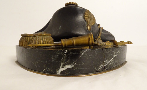 Inkwell Gilt Bronze Marble Napoleon Bicorne Sword Legion Honor Empire 19th