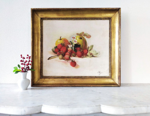 Oil Painting Still Life Strawberries and apples framed