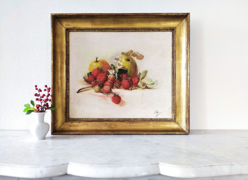 Oil Painting Still Life Strawberries and apples framed