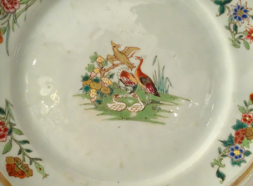 Pair of Compagnie Des Indes Porcelain Dishes Birds Pheasants Flowers 18th century