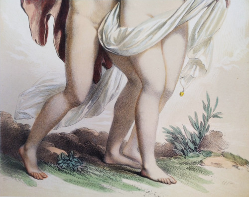 Mythologie Grecque Bacchus Et Ariadne Par Achille Deveria  lithographie aquarellée