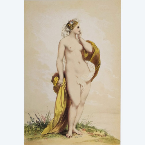 Watercolored Lithograph By Achille Devéria Greek Mythology Cyane Old Print